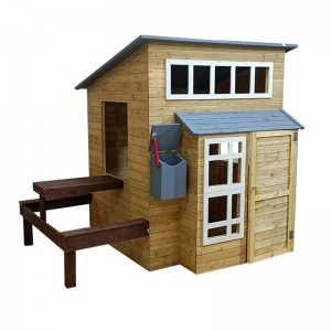 製造業者は子供のための屋外の裏庭の子供の小さい家の木製のプレイハウスをカスタマイズしました
