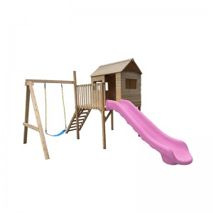 Απλές φτηνές υπαίθριες ξύλινες παιχνιδόσπιτα Παιδικό παιδότοπο τσουλήθρα με σκάλες για πίσω αυλή