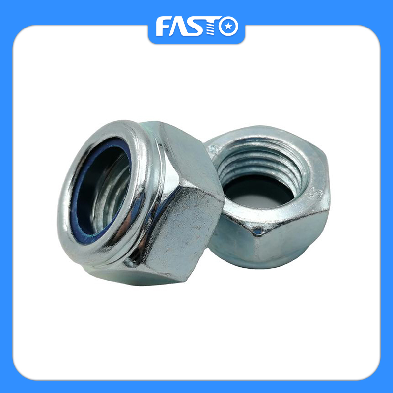 I-DIN985 carbon steel inayiloni hex nut zinc plated