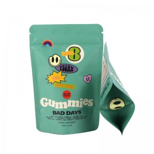 Gyom csomagolás mylar ziplock táska Egyedi logónyomtatás álló tasak 250mg Gummies csomagolótáska