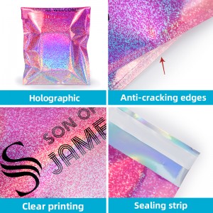 Chikwama cha Aluminium Foil Pinki Holographic Laser Poly Mailer