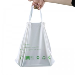 Ekolojik zanmitay biodégradables ak konpostabl plastik Custom Logo drawstring Bag