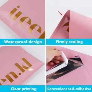 Çanta postare mat ngjyrë rozë e zbukuruar me printim me shkëlqim të artë