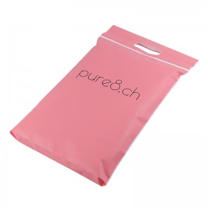 Saco Ziplock fosco para embalagem de roupas rosa com design de alça
