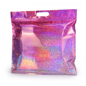 હોલોગ્રાફિક લેસર ડાઇ કટ હેન્ડલ ઝિપલોક બેગ્સ