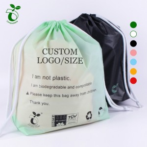 100% compostable personnalisé propre logo vêtement sacs à cordon