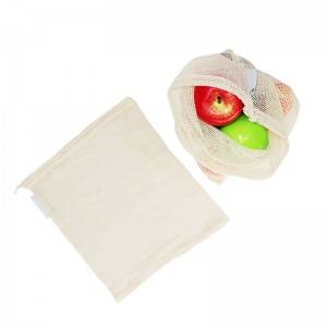 HOT SALE natural cotton mesh bag vegetable fruit drawstring bags produce bag
