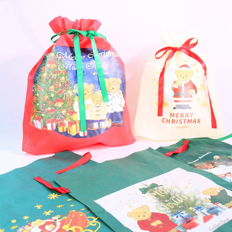 Christmas drawstring Bags and Multifunctional Non-Woven Christmas Bags for Gifts Wrapping Shopping Featured Image