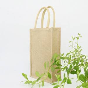 Natural color heavy jute fabric 2 bottles cotton rope handled wine bag
