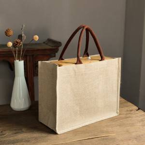Wholesale Promotion Cotton Jute Grocery Shopping Burlap Beach Tote Bag With Handle