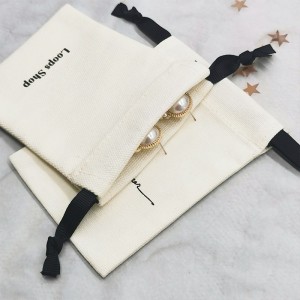 Personalized Canvas Cotton Drawstring Bag With Silk String For Jewelry Packaging