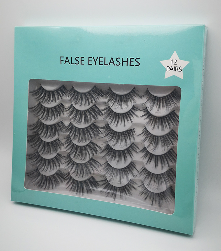 12 Pairs Thick Faux Mink Eyelashes Fiber False Lashes មានលក្ខណៈពិសេស