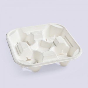4 Cup Carrier Tray, Disposable Cup Holder Tray, Biodegradable, Eco-Friendly Drink Carrier for Delivery of Hot or Cold Drinks, Ideal To Go Drink Holder for Car Food Delivery