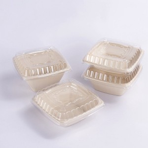 100% Compostable 24 oz. Paper Square Bowls PET lid, Heavy-Duty Disposable Bowls, Eco-Friendly Natural Beached Bagasse, Hot or Cold Use, Biodegradable Made of SugarCane Fibers