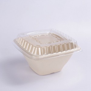 100% Compostable 42 oz. Paper Square Bowls PET lid, Heavy-Duty Disposable Bowls, Eco-Friendly Natural Bleached Bagasse, Hot or Cold Use, Biodegradable Made of SugarCane Fibers