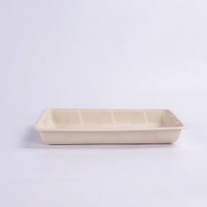 9.5*7 INCH Compostable Heavy-Duty Disposable Food BBQ Fruit Tray, Microwave Paper Plates Waterproof and Oil-Proof Heavy Duty Trays, 100% Biodegradable Rectangle Disposable Plates