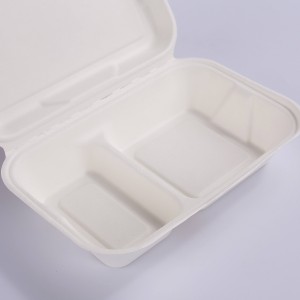 Bagasse 8*8″ 2-COM Clamshell Takeout Containers, Biodegradable Eco Friendly Take Out to Go Food Containers with Lids for Lunch Leftover Meal Prep Storage, Microwave and Freezer Safe
