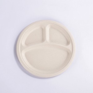 Eco-Friendly 9 Inch 3-COM Paper Round Plate – Natural Disposable Bagasse Plate –  Plate Made of Sugarcane Fiber