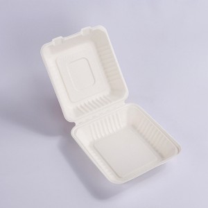 ZZ Biodegradable Rectangle White Sugarcane/Bagasse Clamshell Container 9″ x 9″ x3″ -200 count box