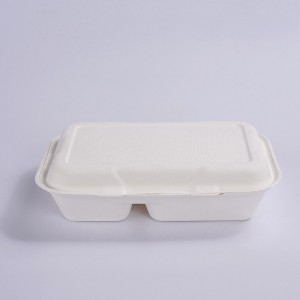 Bagasse 9*6″ 2-COM Clamshell Takeout Containers, Biodegradable Eco Friendly Take Out to Go Food Containers with Lids for Lunch Leftover Meal Prep Storage, Microwave and Freezer Safe