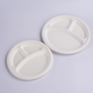 Eco-Friendly 9 Inch 3-COM Paper Round Plate – Natural Disposable Bagasse Plate –  Plate Made of Sugarcane Fiber