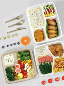 100% Compostable 4 Compartment 11*8.7 INCH Plates,Eco-Friendly Disposable Bagasse Tray,Heavy Duty School Lunch Tray