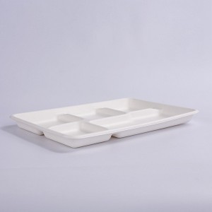 100% Compostable 5 Compartment 12.5*8.5 INCH Plates,Eco-Friendly Disposable Bagasse Tray,Heavy Duty School Lunch Tray