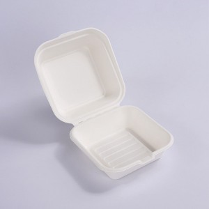 ZZ Biodegradable 6X6 Take Out Hinged Clamshell Compostable Large Hinged Sandwich & Hamburger Container