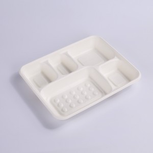 100% Compostable 5 Compartment 11*8.7 INCH Plates,Eco-Friendly Disposable Bagasse Tray,Heavy Duty School Lunch Tray