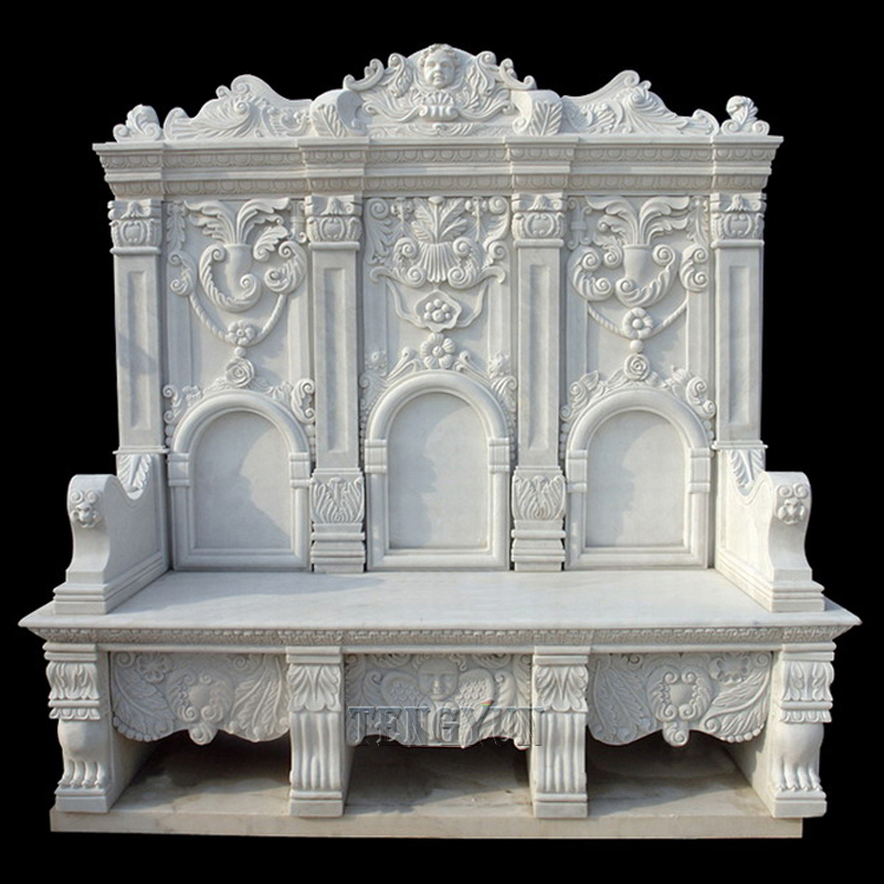 Banc en marbre blanc décoratif d'intérieur de grande taille