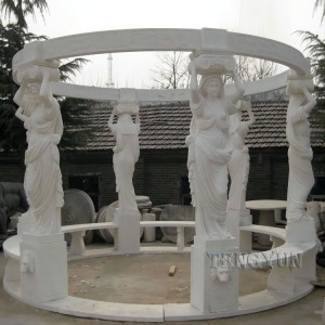 Liela izmēra akmens dārza paviljons marmora lapene ar sieviešu statujām