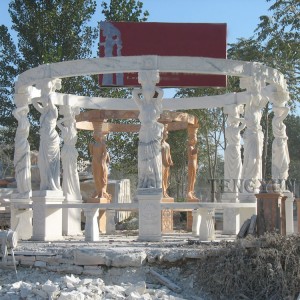 Duży rozmiar kamienny pawilon ogrodowy marmurowa altana z kobiecymi posągami