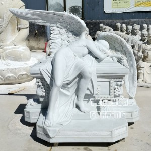 Marmurowa statua płaczącego anioła do dekoracji cmentarza