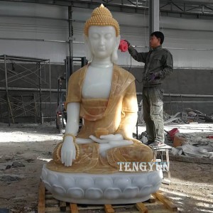 Lewensgrootte Wit Marmer Mediterende Boeddha-standbeeld