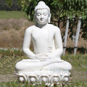 Patung Buddha Meditasi Marmer Putih Ukuran Hidup