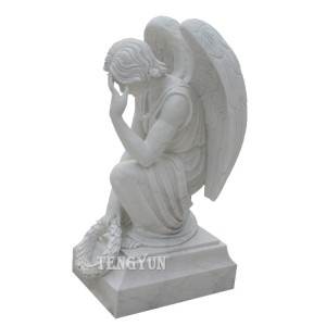 Իրական չափի մարմարե ծնկաչոք հրեշտակի արձան գերեզմանոցի համար