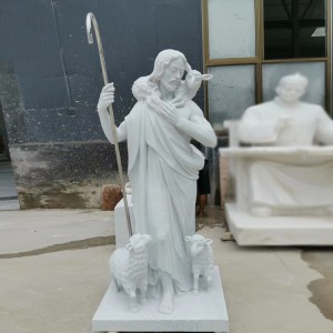 Estatua de mármol de Jesús con esculturas de cabras