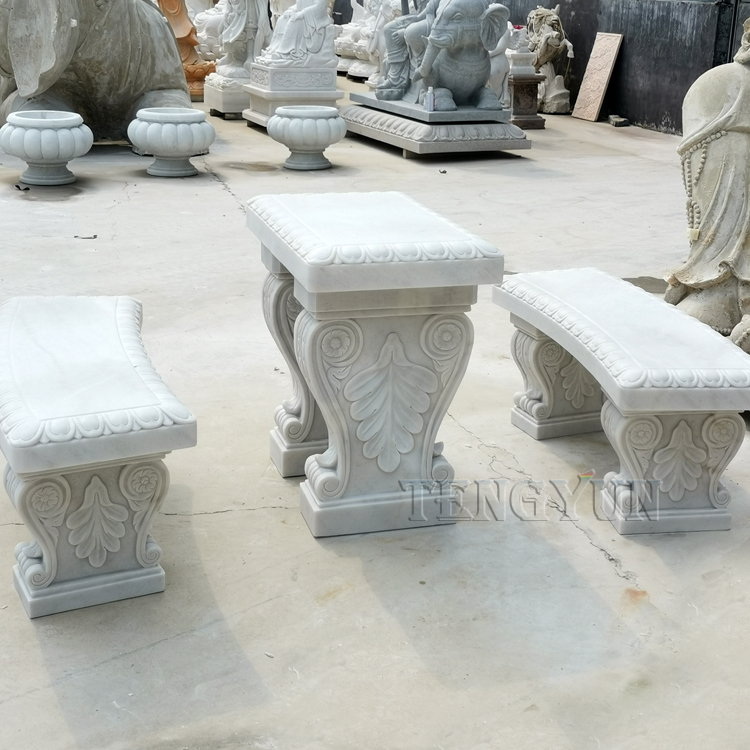 Table et banc en marbre décoratifs de jardin extérieur