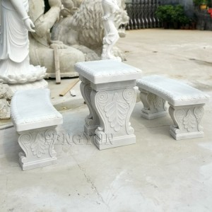 Āra dārza dekoratīvais marmora galds un sols