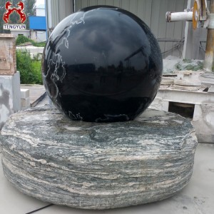Āra liela izmēra melna granīta rotējoša Fengshui sfēriskā ūdens strūklaka