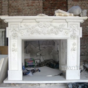 Balta marmora mājas dekoratīvais akmens kamīns