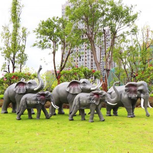 उद्यान सजावटी जीवन आकार शीसे रेशा हाथी मूर्तियां राल पशु मूर्तिकला बिक्री के लिए