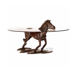 Небольшой размер Металлическая скульптура животного Медная бронзовая лошадь Журнальный столик Гостиная Концевой стол