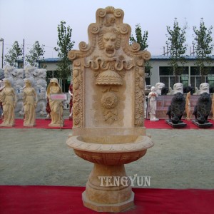 Großer Marmorwand-Wasserbrunnen mit Skulpturen des menschlichen Kopfes