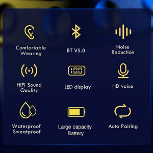 KS-C8 Bluetooth minigarniturasi TWS quloqchinlari shovqinni bekor qiluvchi minigarnituralar ANC LCD displeyli sport eshitish vositasi