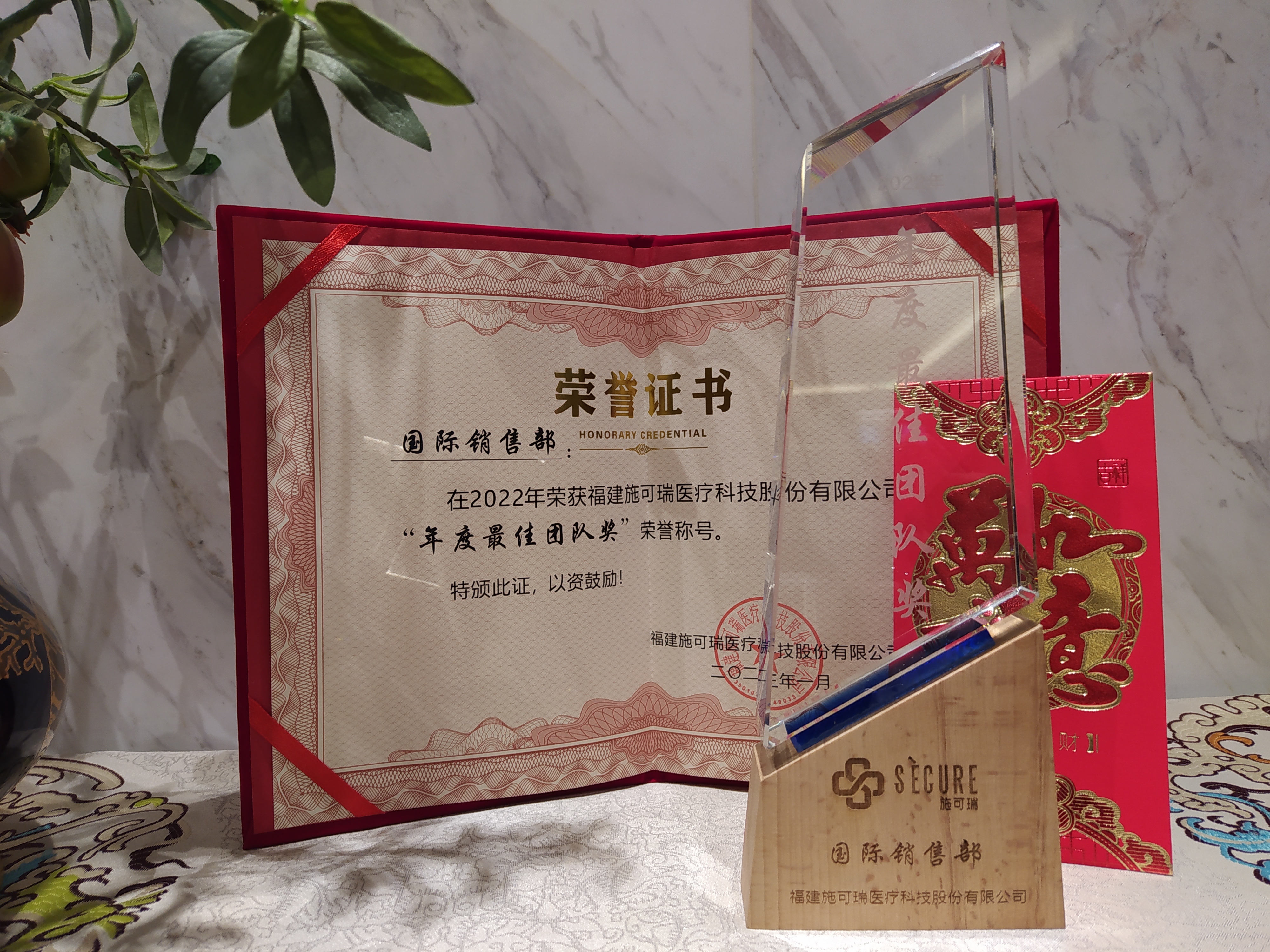 Čestný diplom – Ocenenie za vynikajúci tím (medzinárodné obchodné oddelenie)