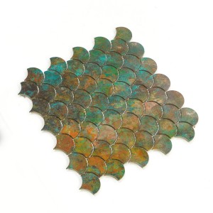 Bronze Copper color  Fan Shaped Design Inkjet Printing Metal  Aluminum Mosaic wall Tiles