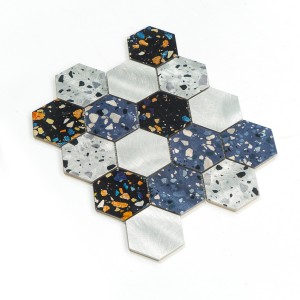 New  Terrazzo Design hexagon  Shaped Design Inkjet Printing Metal  Aluminum Mosaic  Tiles Modern Decoration