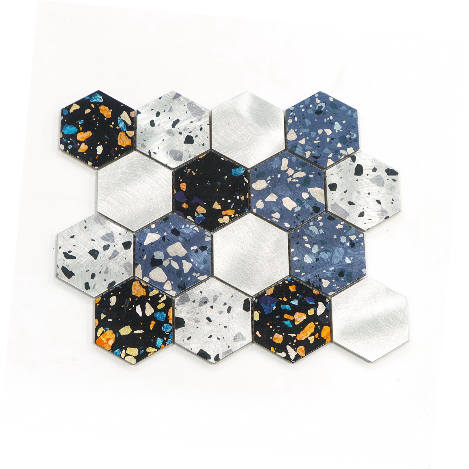 New  Terrazzo Design hexagon  Shaped Design Inkjet Printing Metal  Aluminum Mosaic  Tiles Modern Decoration Featured Image