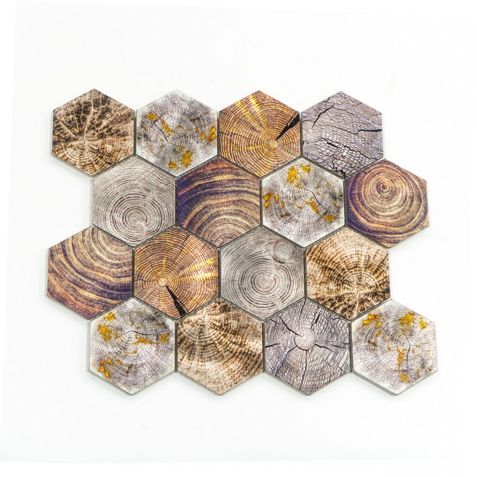 New wood Design hexagon  sharp  Inkjet Printing Metal  Aluminum Mosaic Tiles  Backsplash Tile Featured Image